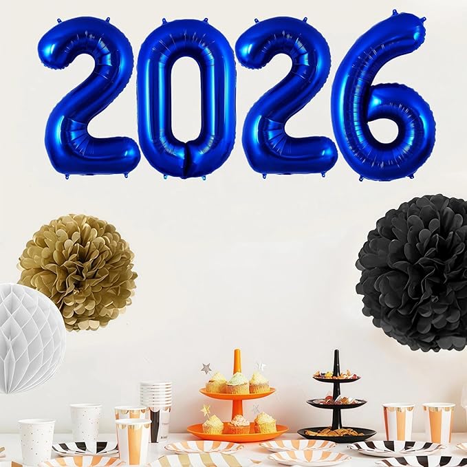 Navy Blue 2026 Balloons, 40 Inch 2026 Number Balloon Foil New Year Balloon Numbers for New Years Eve Party Graduation Party Decoration