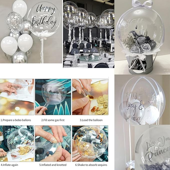 KARLURE White Silver Balloon Arch Kit Garland with Grey Clear Balloons for Birthday Engagement Wedding Baby Shower Confirmation Prom 25th Anniversary Decorations