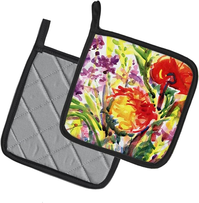 Caroline's Treasures 6042PTHD Flower Pair of Pot Holders Kitchen Heat Resistant Pot Holders Sets Oven Hot Pads for Cooking Baking BBQ, 7 1/2 x 7 1/2