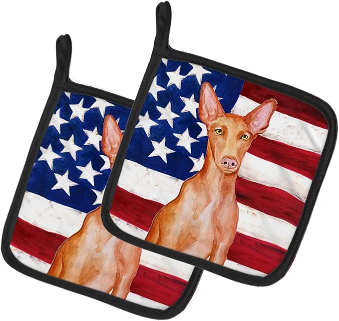 Caroline's Treasures BB9715PTHD Pharaoh Hound Patriotic Pair of Pot Holders Kitchen Heat Resistant Pot Holders Sets Oven Hot Pads for Cooking Baking BBQ, 7 1/2 x 7 1/2