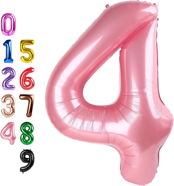 Pearl Pink 4 Balloon Number for 4th Birthday Decorations, 40 Inch Big Number Balloons for 4 14 40 Anniversaries Celebration Graduation Wedding