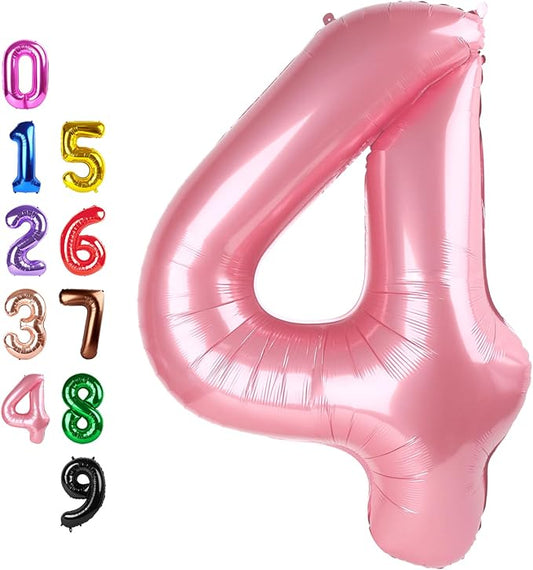 Pearl Pink 4 Balloon Number for 4th Birthday Decorations, 40 Inch Big Number Balloons for 4 14 40 Anniversaries Celebration Graduation Wedding