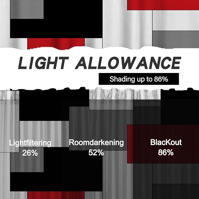 MCALK Red Blackout Kitchen Curtains Tiers Set 2 Piece for Windows Grey and Black Kitchen Window Curtains Set,White Modern Abstract Art Valances for Living Room(24" Tiers Set)
