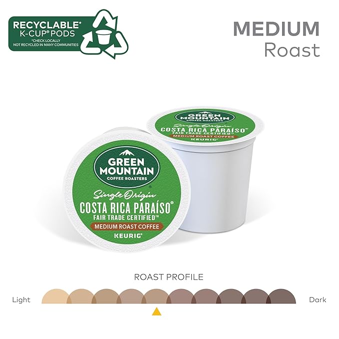 Green Mountain Coffee Roasters Costa Rica Paraiso, Single-Serve Keurig K-Cup Pods, Medium Roast Coffee Pods, 96 Count