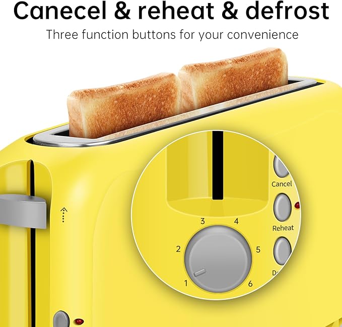 SEEDEEM 2 Slice Slim Toaster, Single 10" Long Slot Toaster Fits Bagels & Artisan Bread, 6 Shade Settings, Cancel/Reheat/Defrost, Removable Crumb Tray, Auto Shut-Off, Yellow