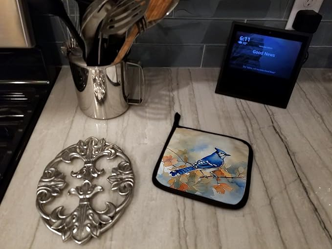 Caroline's Treasures Blue Jay Pair of Pot Holders Kitchen Heat Resistant Pot Holders Sets Oven Hot Pads for Cooking Baking BBQ, 7 1/2 x 7 1/2