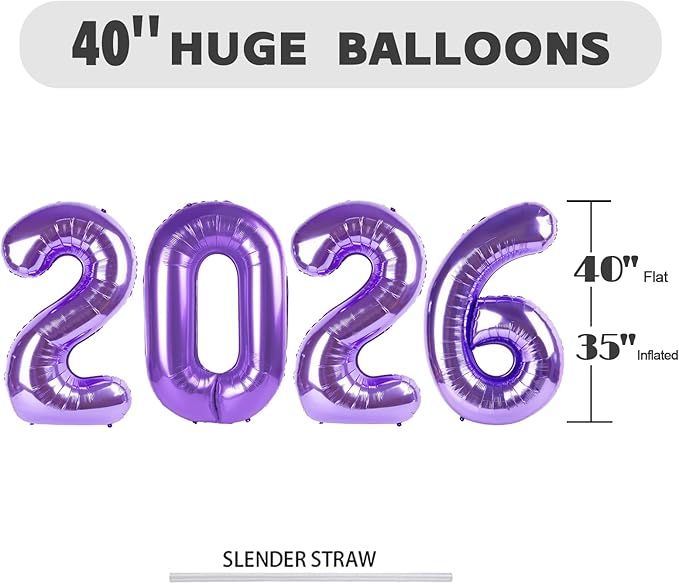 2026 Number Balloons, Purple Big Number Balloons Happy New Years Eve Party, 40 Inch Digital Balloon 20 26 for Happy Birthday Decoration Supplies, Anniversaries Graduation