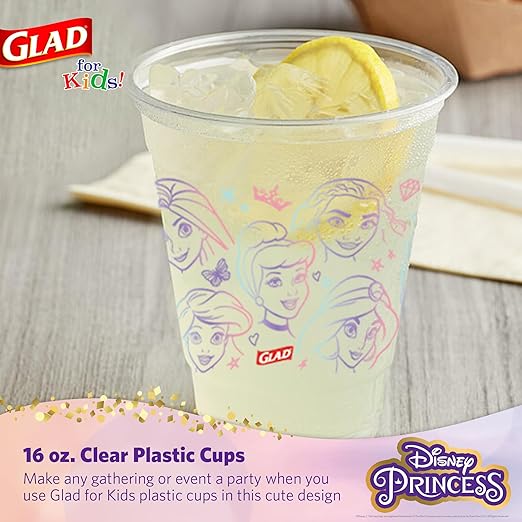 Disney Princess Kids Cups & Plates Bundle - 16oz Clear Plastic Cups 36 Ct & 8.5" Paper Plates 40 Ct