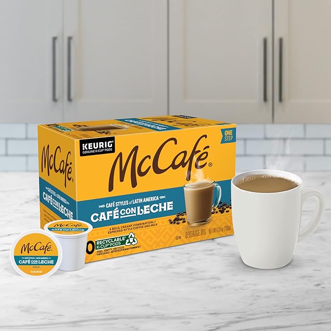 McCafe Cafe Styles of Latin America Cafe con Leche, Keurig Single Serve K-Cup Coffee Pods, 60 Count (6 Packs of 10)