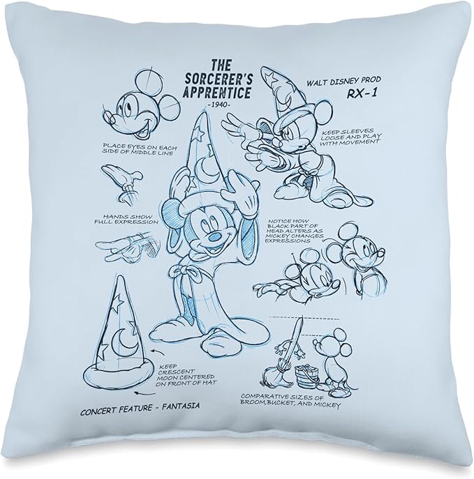 Disney Ink and Paint Sorcerer Mickey Mouse Model Sheet 1940 Throw Pillow