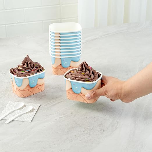 Coppetta 12 Ounce Dessert Cups, 50 Greaseproof Ice Cream Cups - Lids Sold Separately, For Hot And Cold Foods, Frosty Delight Paper Yogurt Bowls, Disposable, Sturdy - Restaurantware