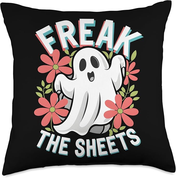 Freak In The Sheets Funny Halloween Boo Ghost Throw Pillow