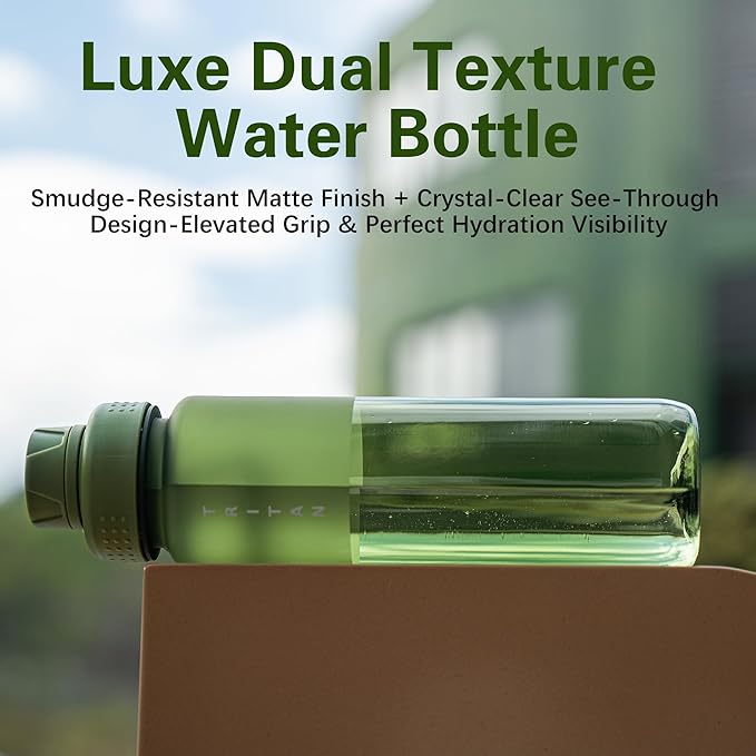 OLDLEY 32oz Frosted Clear Water Bottle, BPA-Free Tritan Plastic Reusable Water Bottle with Fast-Flow Spout Lid, Wide Mouth Leakproof Sports Drinking Bottle for Gym, School, Office, Travel,Olive green