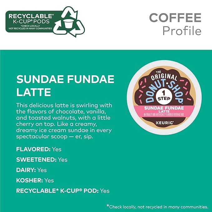 The Original Donut Shop Sundae Fundae One-Step Latte, Keurig Single Serve K-Cup Pods, 20 Count