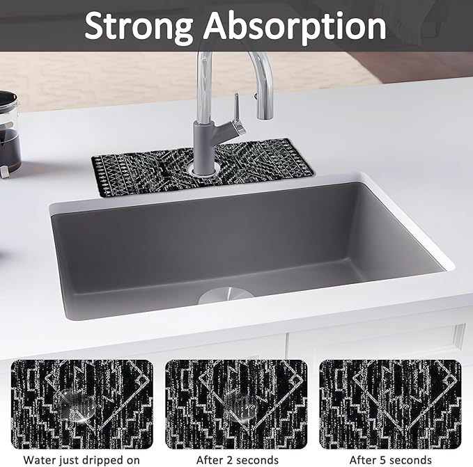 2PCS 15" X 5.5" Kitchen Sink Splash Guard Faucet Mat Aztec Super Absorbent Fast Drying Faucet Guard & Draining Mat Sink Splash Guard Behind Faucet for Kitchen, Bathroom