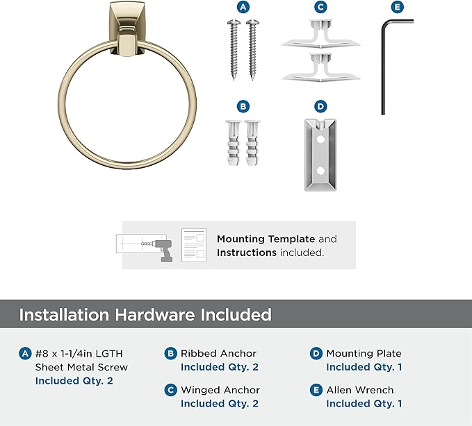 Amerock BH36012 Highland Ridge 7-7/16" Wall Mounted Towel Ring - Golden Champagne