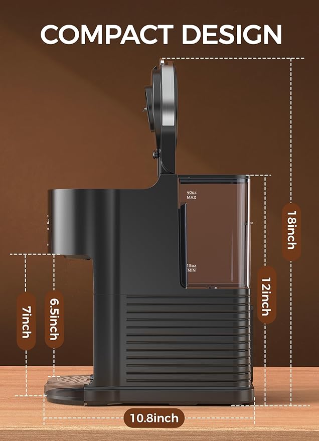 COWSAR Commercial Single Serve Coffee Maker, K Cup Coffee Brewer for Capsule and Ground Coffee, Capsule Coffee Machine with 40 Oz Water Tank, Instant-Heat, 5 Brew Sizes Up To 14 Oz, Satin Black