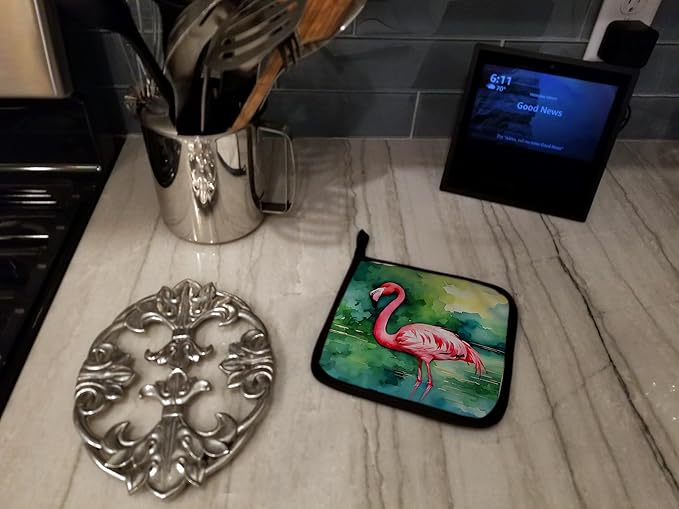 Caroline's Treasures Flamingo Pair of Pot Holders Kitchen Heat Resistant Pot Holders Sets Oven Hot Pads for Cooking Baking BBQ, 7 1/2 x 7 1/2