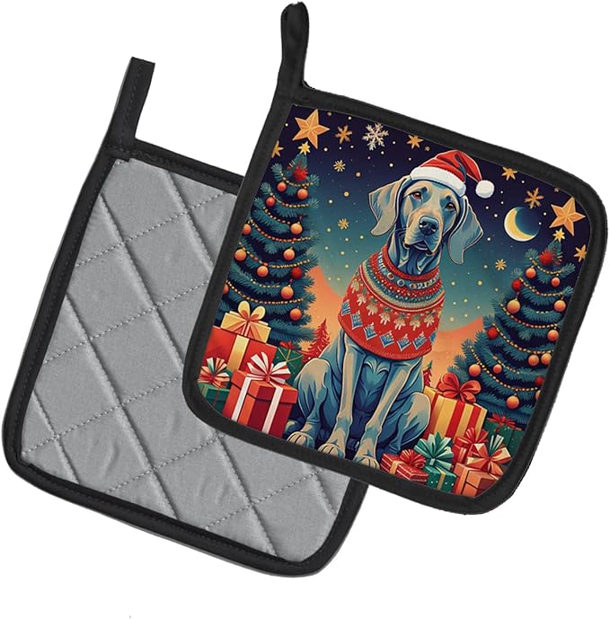 Caroline's Treasures Weimaraner Christmas Pair of Pot Holders Kitchen Heat Resistant Pot Holders Sets Oven Hot Pads for Cooking Baking BBQ, 7 1/2 x 7 1/2