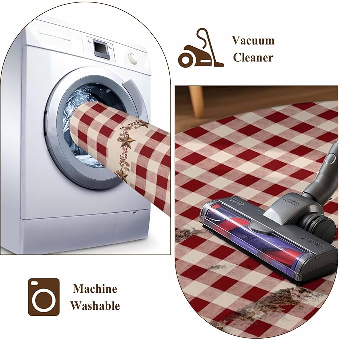 Area Rug 3x5ft, Vintage Red Buffalo Plaid Berry Washable Rugs for Living Room Bedroom, Farmhouse Western Star Soft Non-Slip Area Rugs Rectangle Floor Carpet for Dining Room