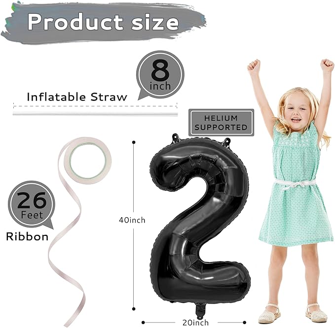 2026 Balloons New Years Decorations - 40" Large 2026 Black Foil Number Balloon New Years Eve Party Supplies Graduation Balloons Class of 2026 Happy New Year Birthday Anniversary Graduation Decorations