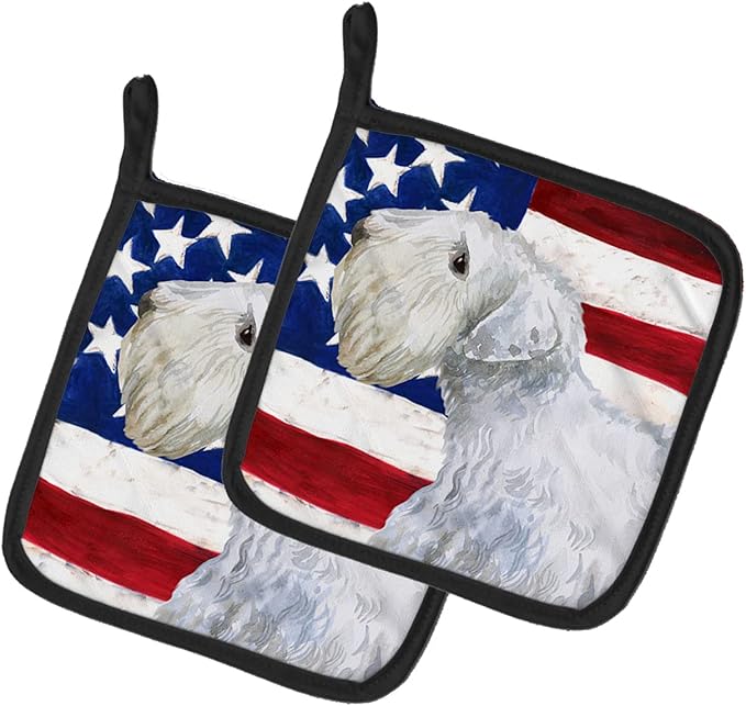 Caroline's Treasures BB9684PTHD Sealyham Terrier Patriotic Pair of Pot Holders Kitchen Heat Resistant Pot Holders Sets Oven Hot Pads for Cooking Baking BBQ, 7 1/2 x 7 1/2