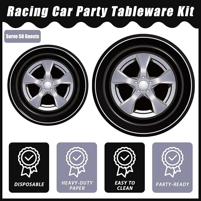 Kepeel 200Pcs Race Car Party Plates and Napkins Sets, Racing Car Race Track Party Supplies Decorations Racing Sports Themed Dinnerware for Kids Boys Birthday Baby Shower Home Decor, Serves 50