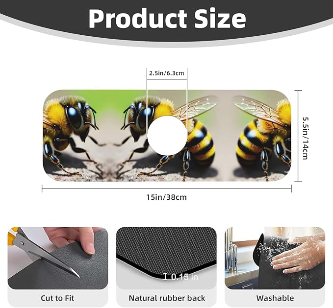 Cute Little bee Printed Faucet Absorbent mat, Suitable for bathrooms, Kitchens, and Other Sink Areas.