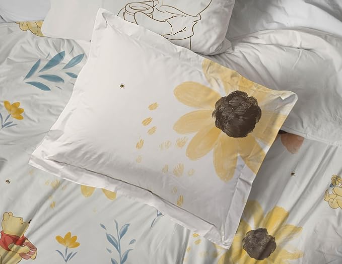 Jay Franco Disney Winnie The Pooh King Comforter Set - 7 Piece Bedding Includes Sheet Set & Pillow Covers - Super Soft Cozy Floral Bedding