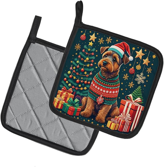 Caroline's Treasures Welsh Terrier Christmas Pair of Pot Holders Kitchen Heat Resistant Pot Holders Sets Oven Hot Pads for Cooking Baking BBQ, 7 1/2 x 7 1/2