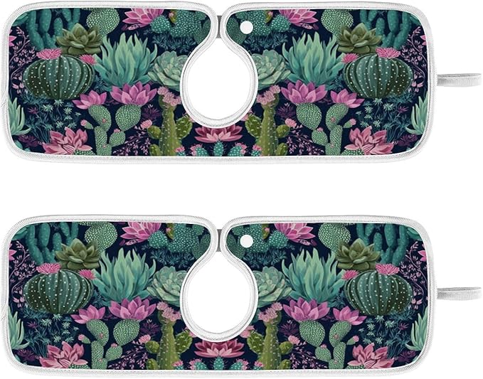 Kitchen Faucet Absorbent Mat,Succulent Plants Cactus Water Splash Guard for Sink, Faucet Drip Catcher Thicken Sponge Microfiber Faucet Water Catcher Mat Sink Absorbent Mat for Kitchen 23x5in 2Pack