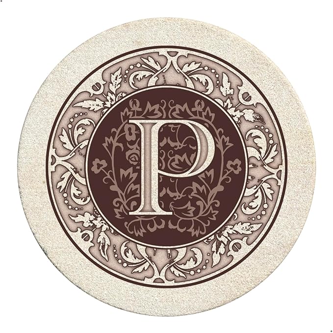 Thirstystone 4-Pack Monogram Letter “P” Sandstone Coasters Manufactured in The USA Decorative, Absorbent, Easily Wipes Clean