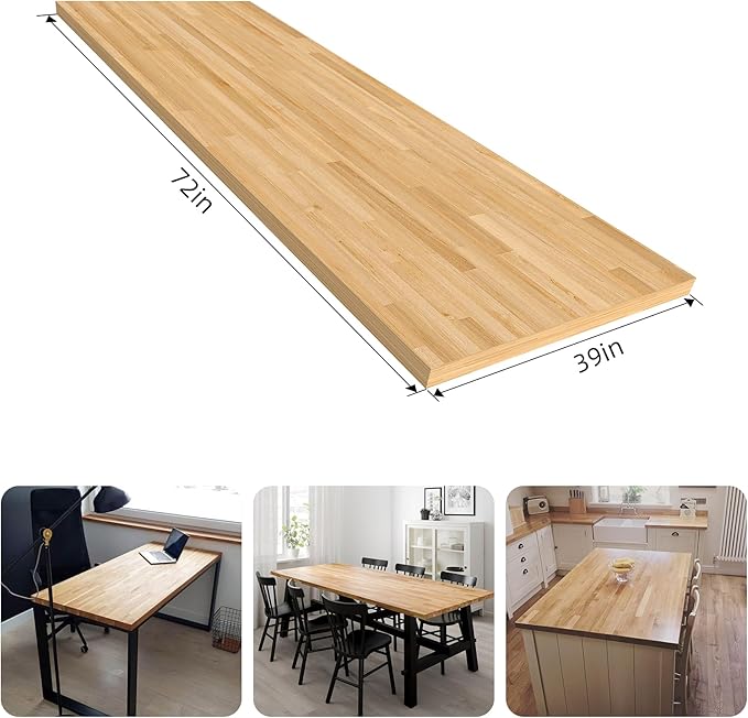 Kitchen Butcher Block Island Countertop - Solid Wood Butcher Block Countertop, Unfinished Birch Board Countertop, Suitable for Washer Dryer, Coffee Desktop, Workbench, Bar, 72L" x 39"Wx1.5"Thick