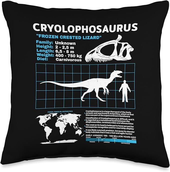 Cryolophosaurus Fact Sheet Skull Fossil Throw Pillow
