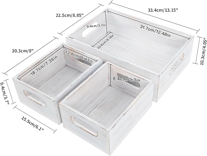 PHOENANCEE Wooden Crate For Storage,Wood Decorative Display Crate Box Set of 3,Rustic Nesting Boxes with Handles,Farmhouse Container Basket Bin Home Decor with Natural Wood Aroma L+M+S