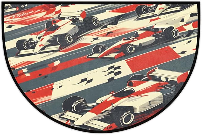 Race Cars Half-Round Door Mat | Indoor Entrance Half-Moon Rug | Low-Pile | Area Rug, Non-Slip, Absorbent Semi-Circle Welcome Mats for Kitchen, Patio, and Home Decor | 36x24 Inches