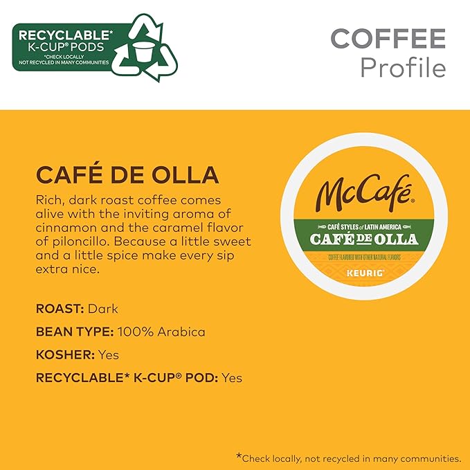 McCafe Cafe Styles of Latin America Cafe de Olla, Keurig Single Serve K-Cup Coffee Pods, 60 Count (6 Packs of 10)