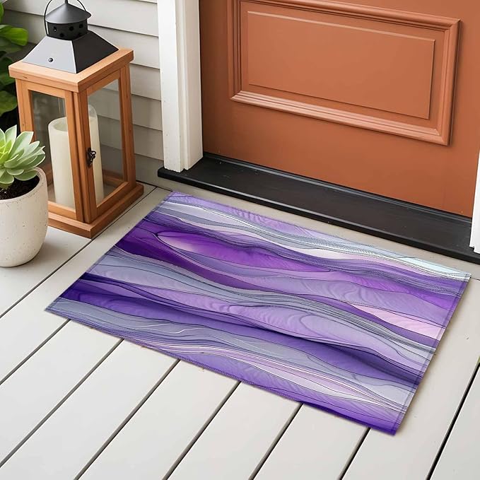 Area Rug 2x3ft, Abstract Art Purple Gray Wave Washable Rugs for Living Room Bedroom, Vintage Marble Texture Soft Non-Slip Area Rugs Rectangle Floor Carpet for Dining Room