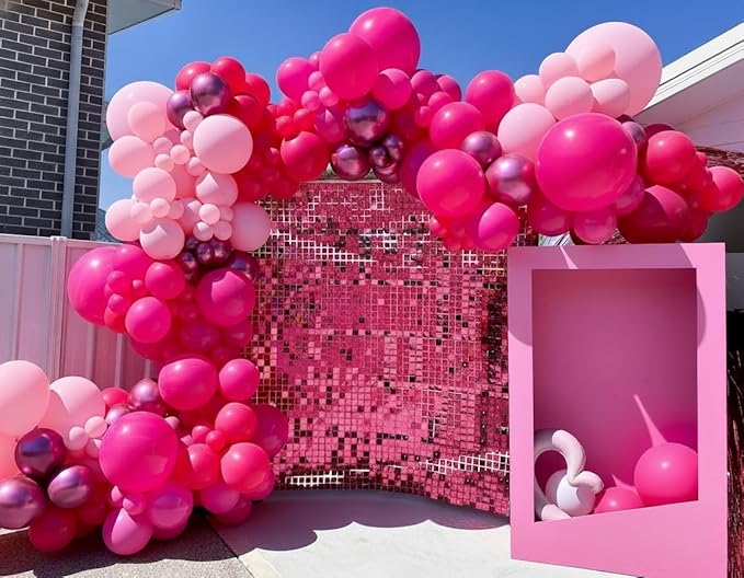 Pink Balloons Garland Arch Kit - 161Pcs Different Size Hot Pink Metallic Pink Shades of Pink and Confetti Balloons for Girl Birthday Baby Shower Princess Valentine's Day Party Decorations