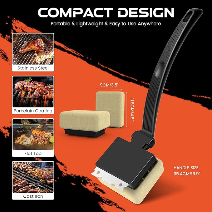 Bristle Free Grill Brush and Scraper, 14 Inch Steam BBQ Cleaner with 3 Replaceable Heads, Heavy Duty Cleaning Tool for Gas, Charcoal, Electric and Kettle Grills