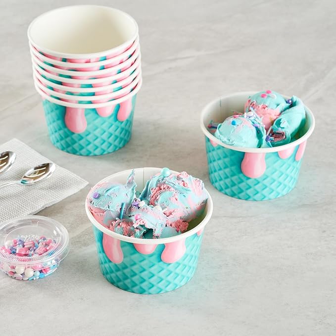 Restaurantware Ice Cream Cups 200 Pack of 8 oz Leak-Resistant Disposable Dessert Bowl Frozen Yogurt Cup Round Paper Container For Cold And Hot Desserts