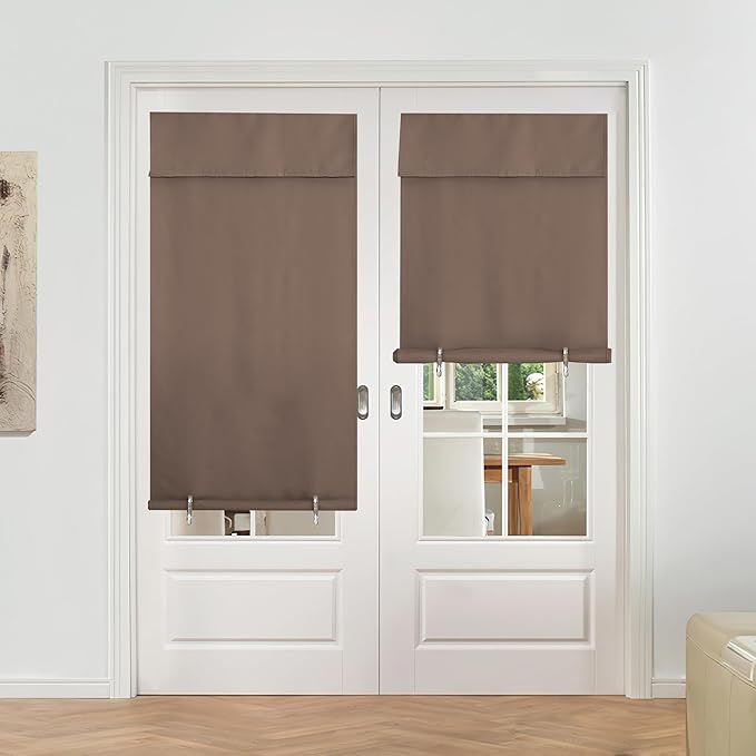 NICETOWN French Door Curtain Kitchen Blackout Door Cover, 36 x 72 inch Doorway Curtain for Entryway, Thermal Insulated Tie Up Shade, 1 Panel, Cappuccino
