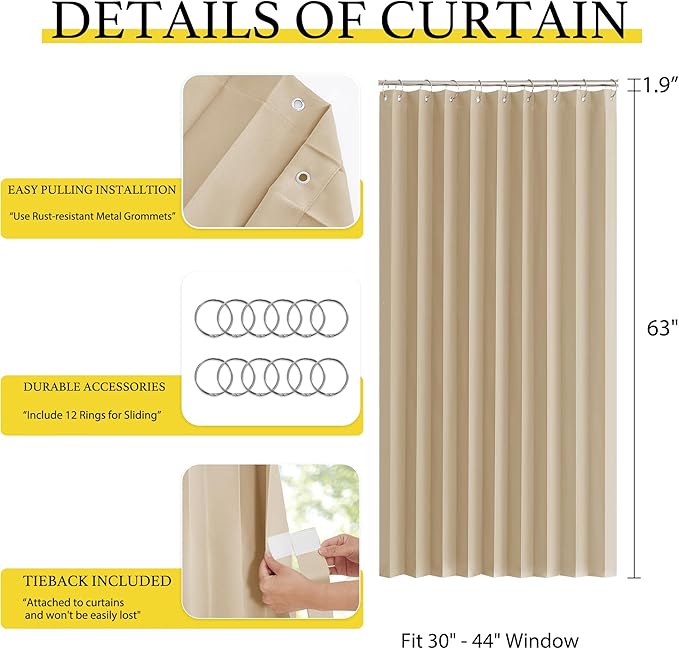 NICETOWN Blackout Curtains 63 Long - Window Covering Panels Thermal Insulated Door Window Blinds Drapes Light Block Curtain Shades for Bedroom Living Room, Biscotti Beige, 50" W x 63" L, 1 Panel