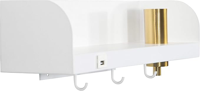 Bloomingville 15.75 in.W Metal Wall Shelf with Light, USP, and 3 Hooks