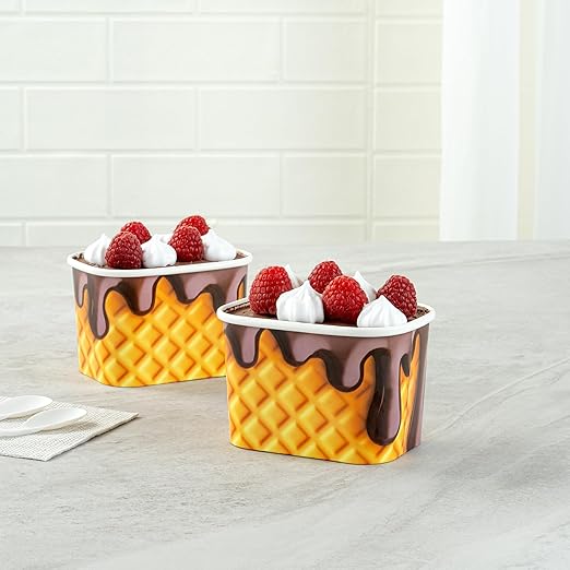 Restaurantware Paper Cups 200 Count 12 Ounce Square Disposable Ice Cream Containers, Leak-Resistant Paper Dessert To Go Cups, Hot And Cold Food, Durable Chocolate Drizzle Design