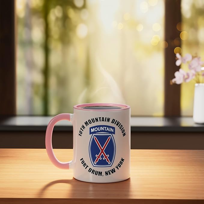 10th Mountain Division Fort Drum New York Veteran Ceramic Mug, Pink/White