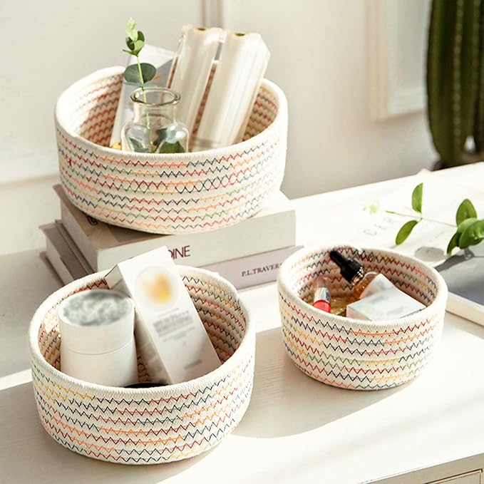 BFYDOAA Cotton Rope Cube Shelf Storage Baskets for Organizing,Decorative Basket for Closet Storage, Baskets for Baby Kid Toys, Soft Cotton Basket Bins for Bathroom Bedroom Organizing