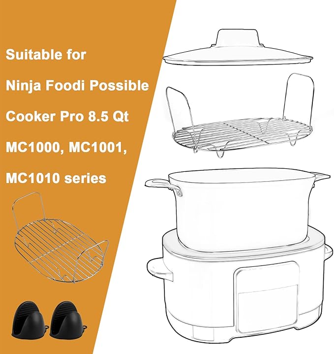 Steam and Roast Rack Compatible with Ninja Foodi Possible Cooker Pro 8.5 Qt MC1000 MC1001 MC1010 Series, Stainless Steel Possible Cooker Accessories for Slow Cooker Crock Pot
