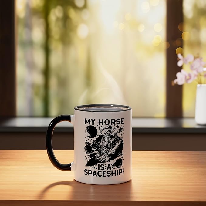Alien Lover Flying Saucer UFO Extraterrestrial Cowboy Ceramic Mug, Black/White