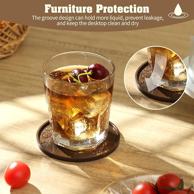 Coasters Set of 6,Hot or Cold Drink Coasters with Holder,Modern Style Coffee Table Coaster,Suitable for Kinds Cups Beer,Drink,Anti-Overflow Tabletop Protection(Coffee, 6pcs)